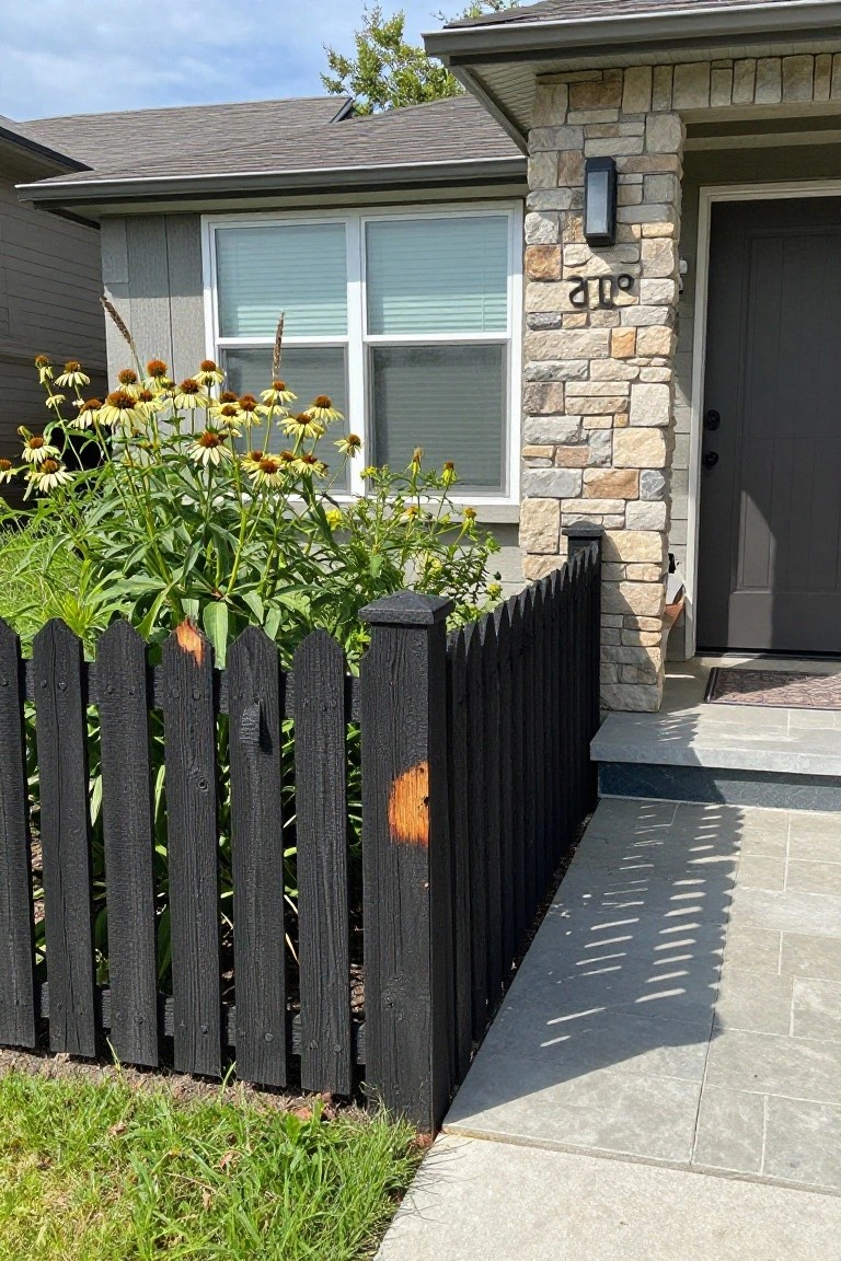 Charred Wood Picket Fence for the Front Yard