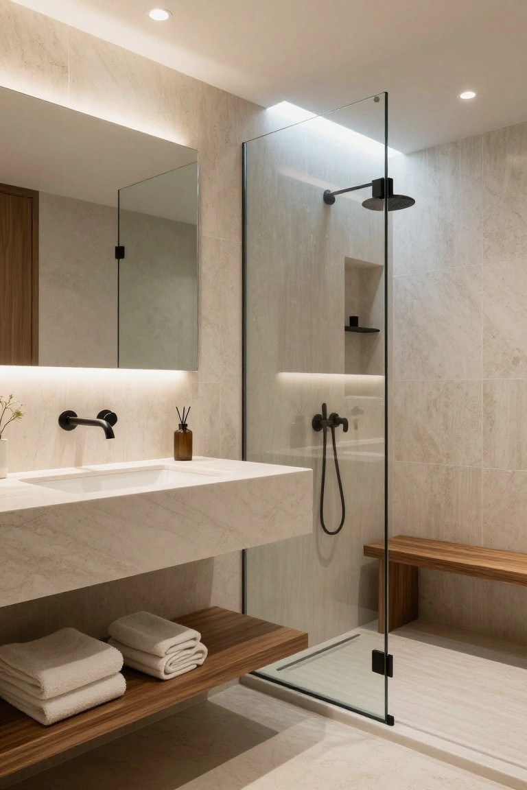 Built-In Wood Bench in the Shower