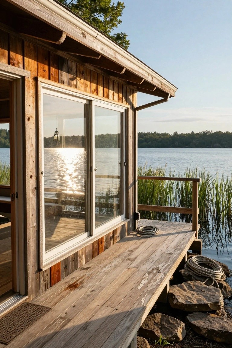 Rustic Wood Siding on a Lakeside Cabin