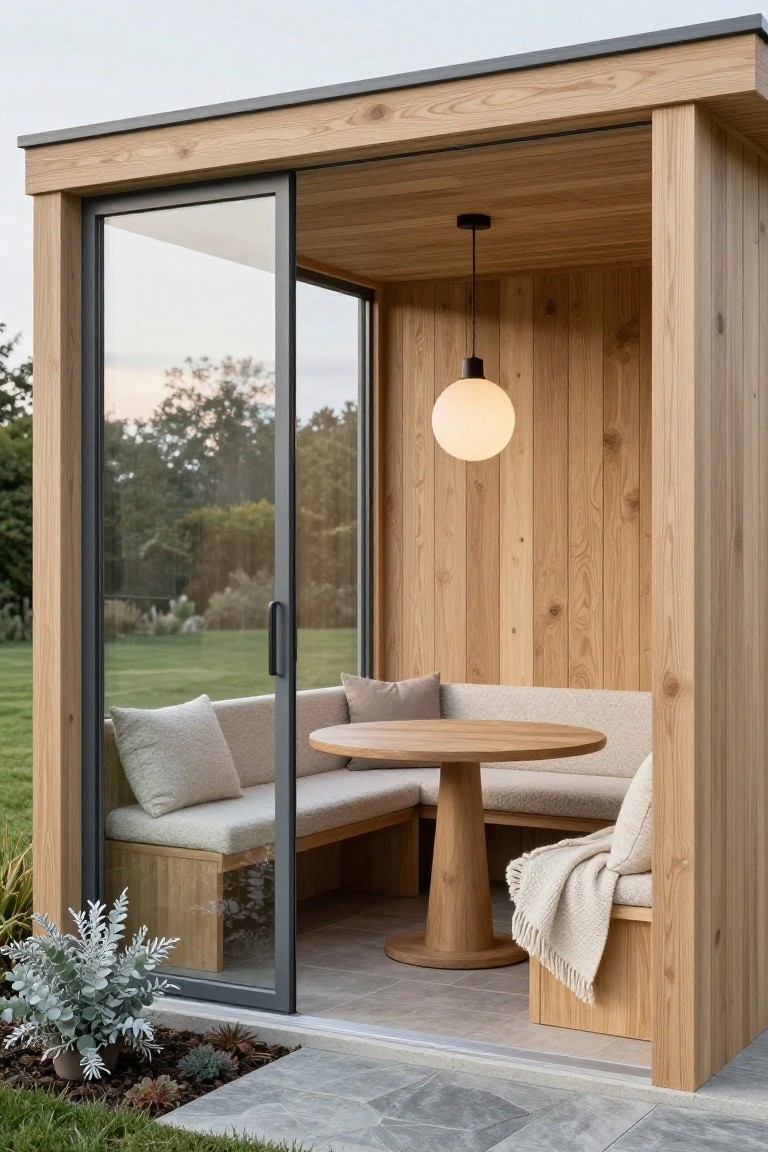 Wood Pavilion with Built-In Bench Seating