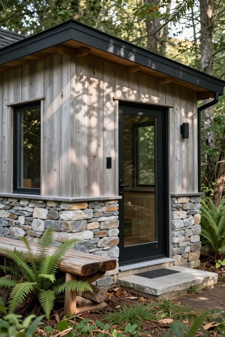 Cedar Siding Cabin with Stone Base