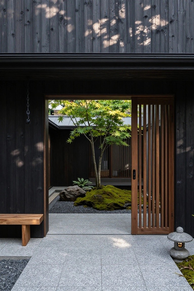 Dark Wood Slatted Entry Gate