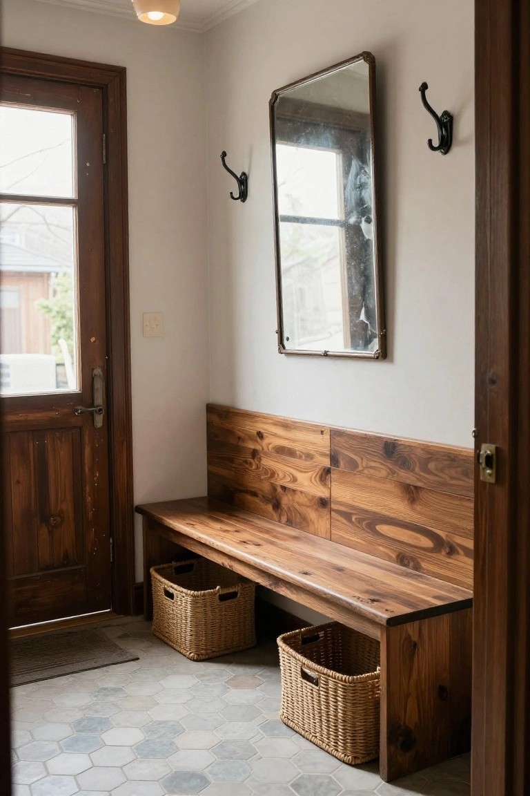 Rustic Entryway Bench with Storage